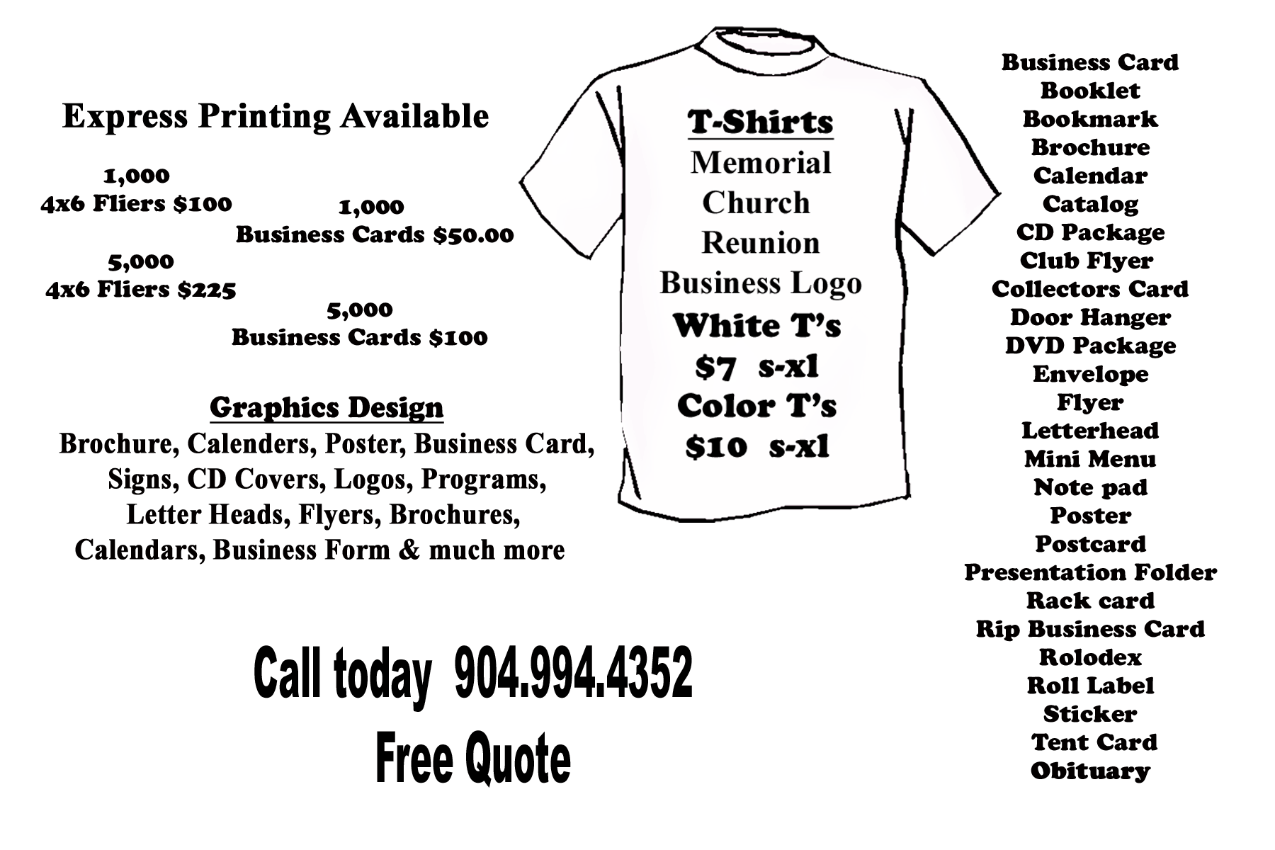 Print Shop Price List 